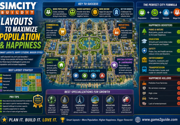 SimCity BuildIt Layouts to Maximize Population and Happiness